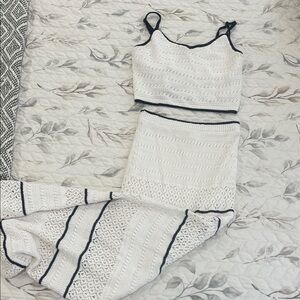 White Crochet Two-Piece Set with Black Trim